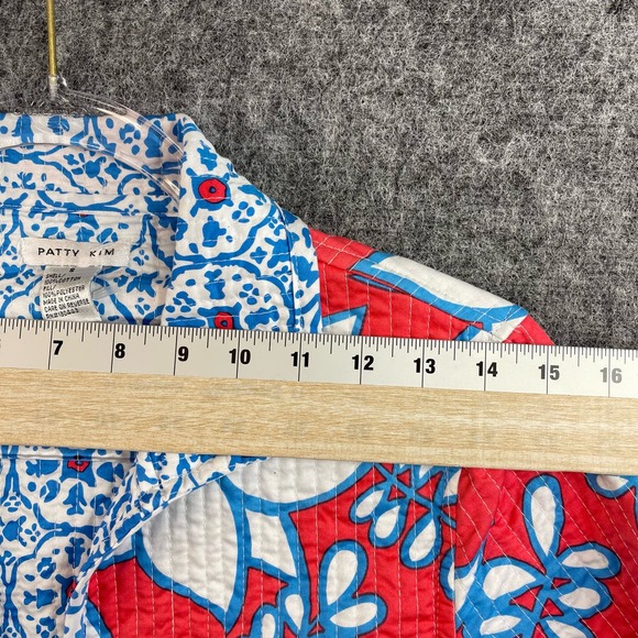 Patty Kim Womens Quilted Jacket Size Small Reversible Print Tropical - Picture 7 of 11